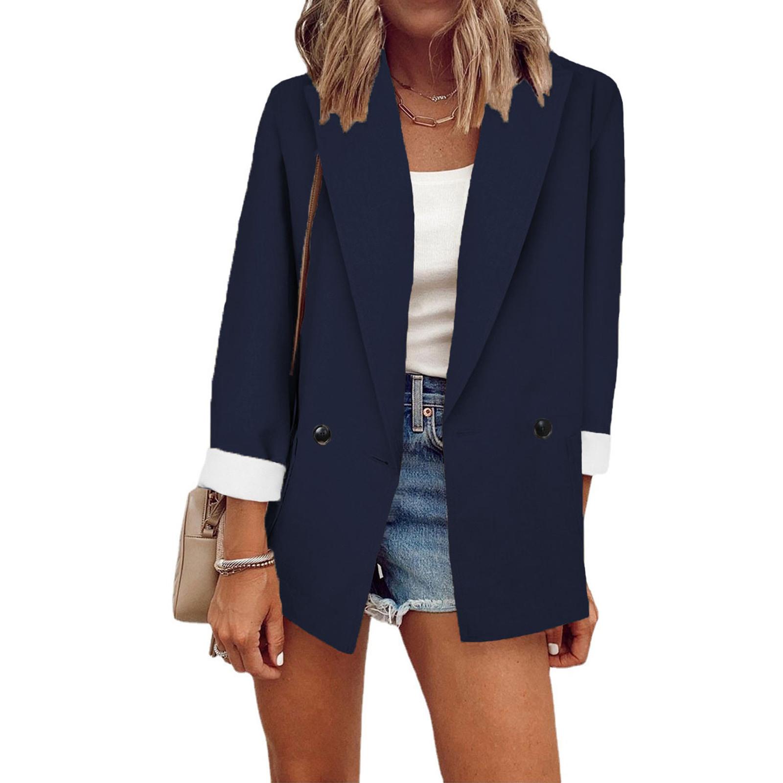 

Женский повседневный кардиган с открытым передом и лацканами, длинный рукав, рабочий костюм, куртка, пальто M