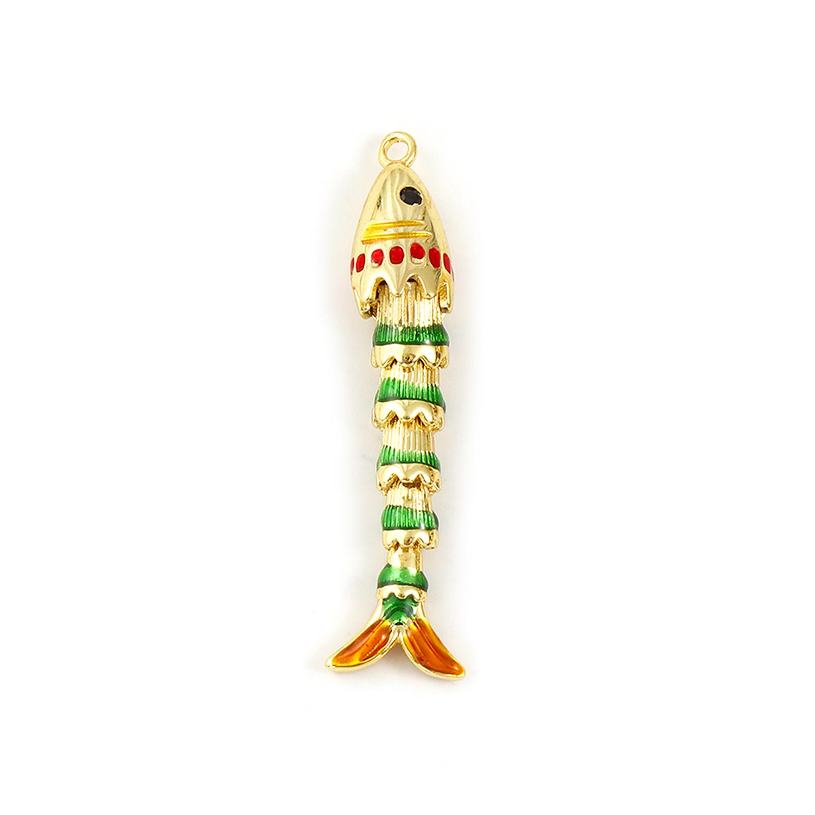 

1 шт. Латунь Подвижный Эмалированная Рыбка Океан Украшения Подвески Покрытие 18K Золотом Шармы Для DIY Ожерелья Брелоки Изготовление 3D 4,4 см x 1,1 см зелёный