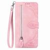 For Samsung Galaxy A26 5G Zipper Wallet Case with Strap Flower Imprint PU Leather Phone Cover