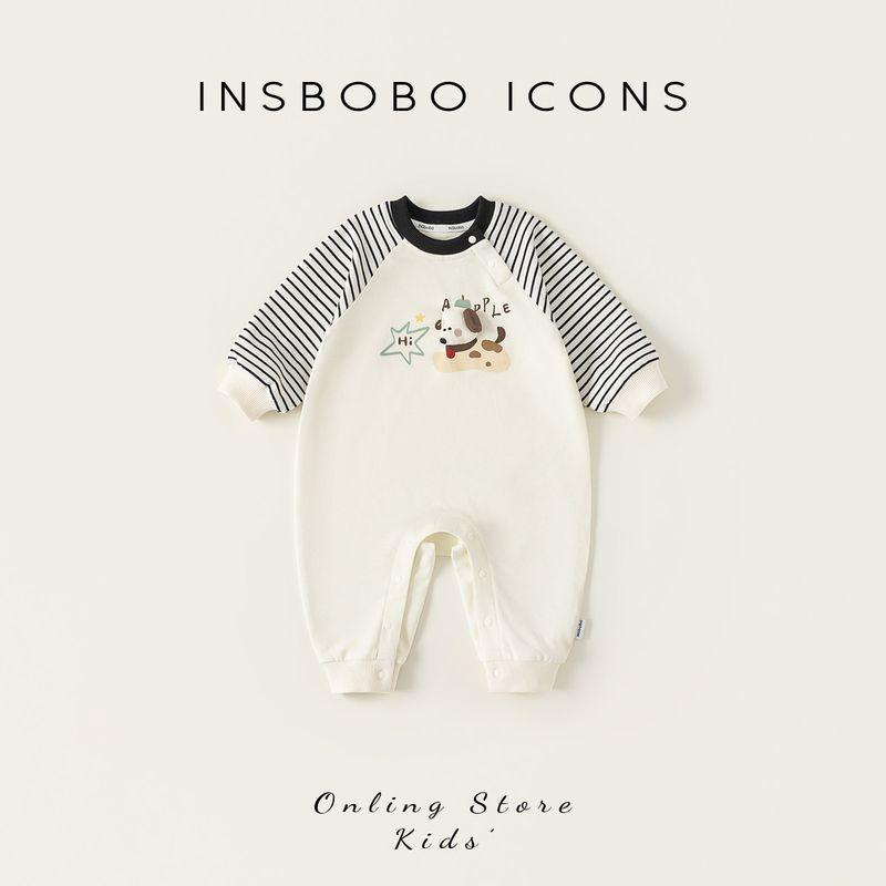 Insbobo Baby Clothes 2026 Spring New Baby Romper Boys Spring and Autumn Crawling Clothes Onesie Children s Clothing Rice White 66