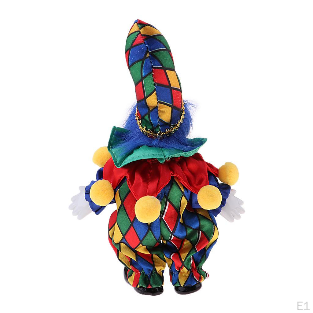 6palcová legrační panenka klaun v barevném kostýmu, halloweenská ozdoba #3