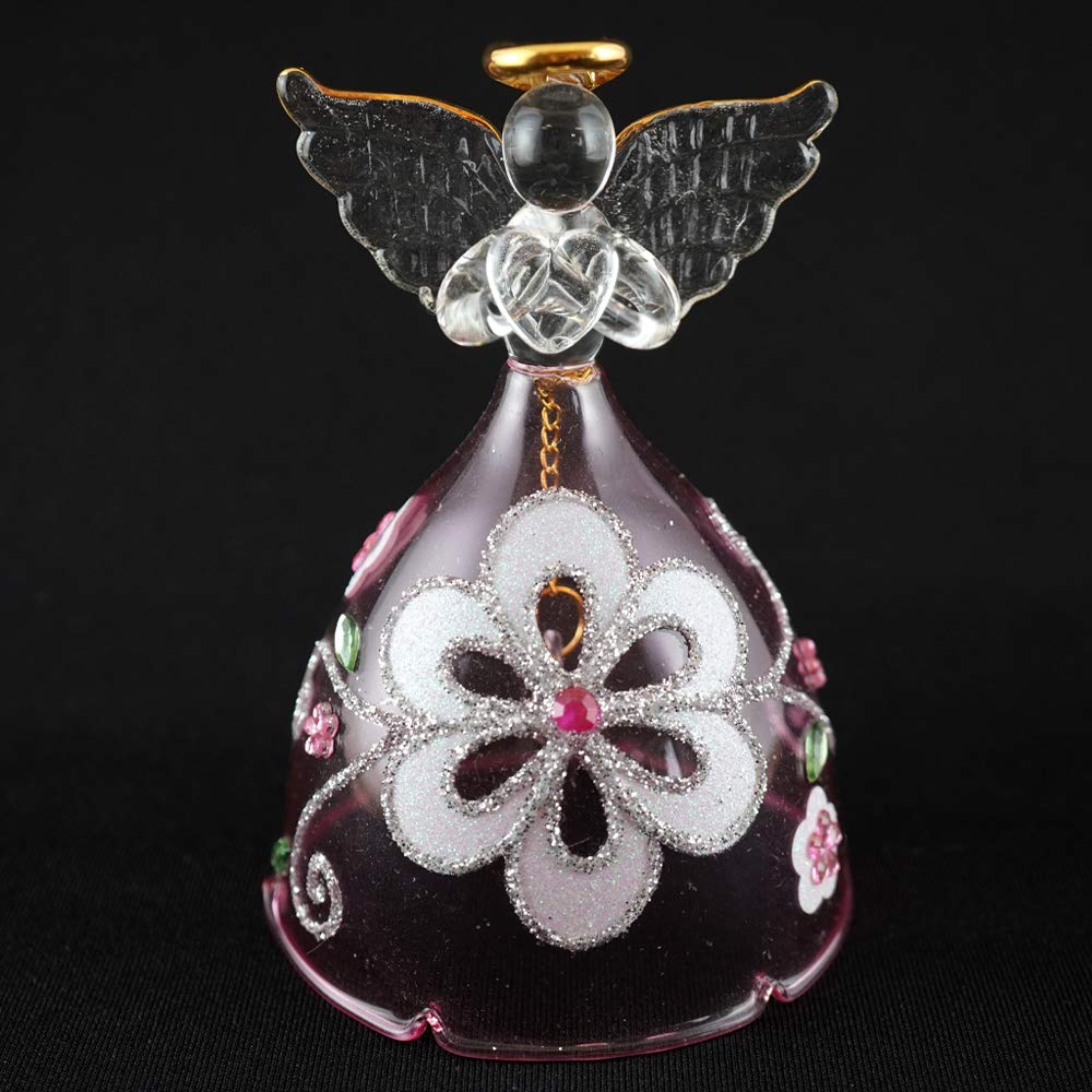 Fourcart Cute Handmade Glass Floral Angel Bells (Set of 6), Pink