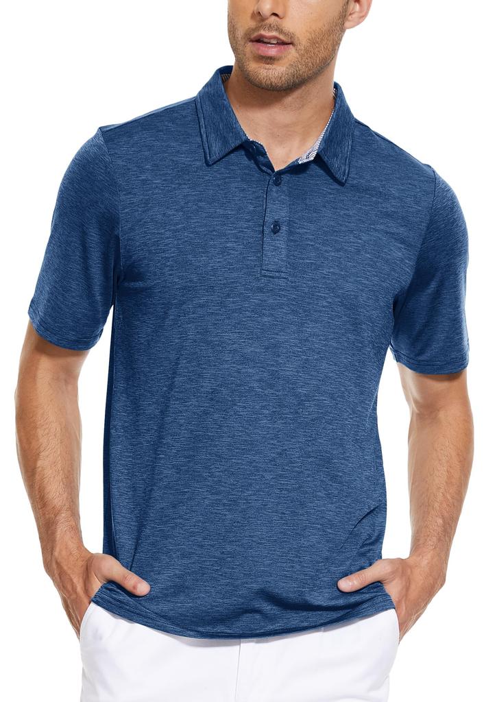 TACVASEN Polo Dark Short for Outdoor and Men's Shirt, Blue, Medium, Sweat-Wicking, Sleeve, Casual, Activities, Hiking, Golf, Business, Tennis.