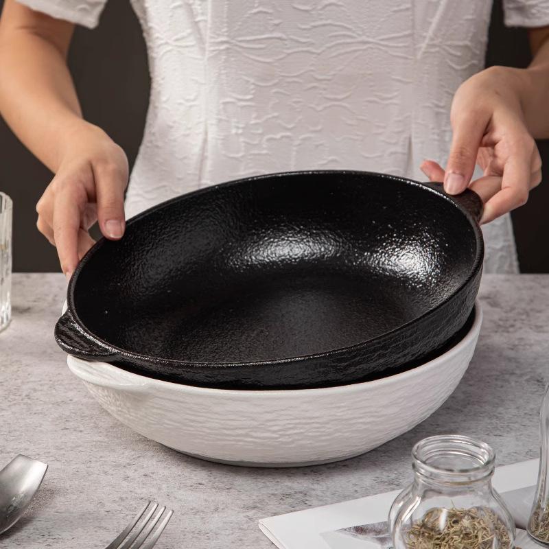 Keramik Luxus Nudelschüssel Set für Saure Fischsuppe Ramen mit Doppeltem Henkel Große Suppenschüssel für den Heimgebrauch
