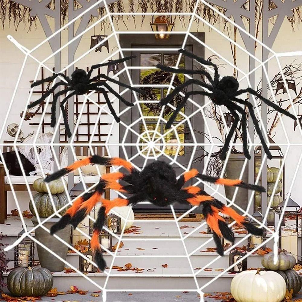 Festival Atmosphere 150cm/250cm Huge Spider Web Black/White Halloween Decoration Horror Scene Decoration Halloween Ornament Bar