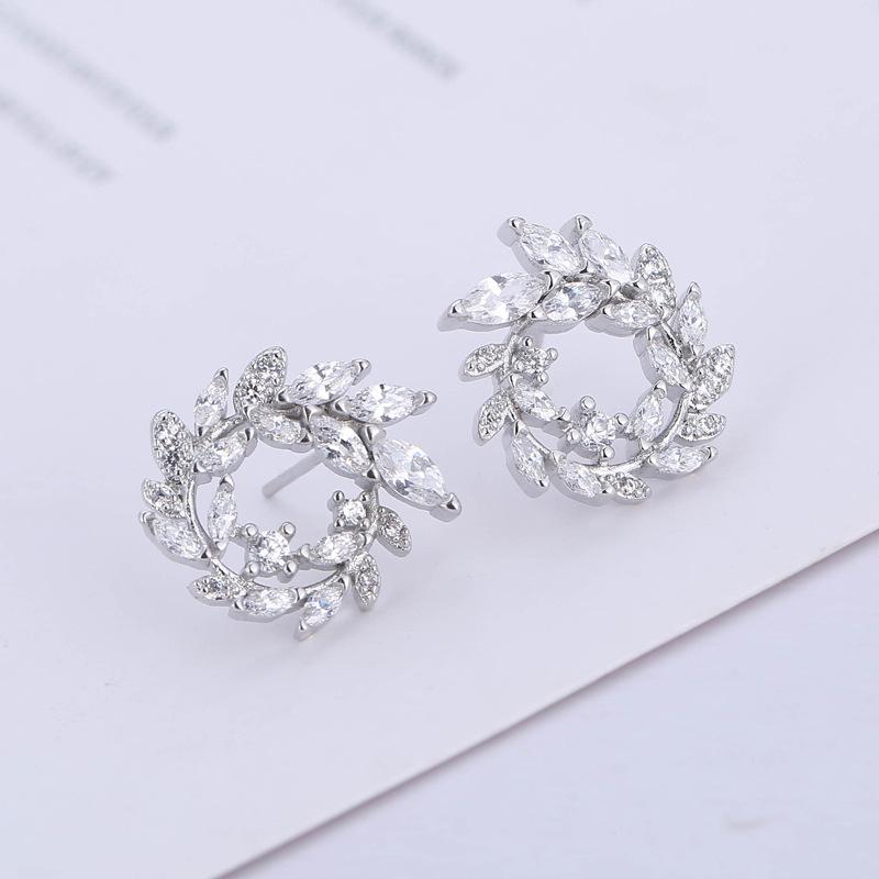 S925 Sterling Silver Leaf Branch Diamond Stud Earrings - Korean Style Versatile Jewelry for Women