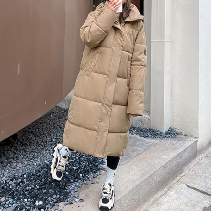 Women's Winter Mid-length Cotton-padded Jacket with Hood and Knee-length Loose Fit