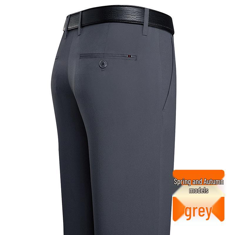 Men's Slim-Fit Business Suit Pants, Fleece-Lined Straight-Leg for Middle-Aged & Elderly, Autumn 2024 Collection.
