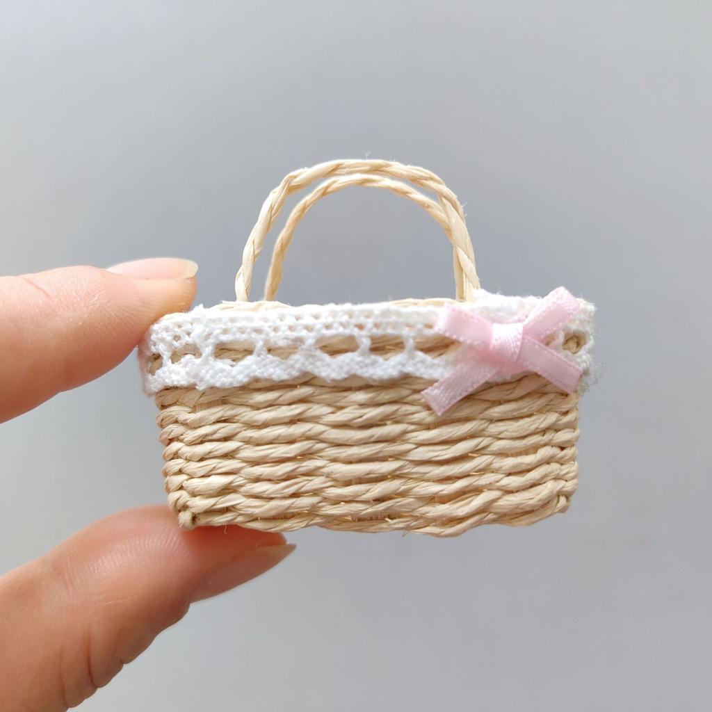 Miniature Mini Dollhouse Bouquet Basket Handmade Fashion Hand Woven Basket Diy Paper Vine Basket For Bjd Dolls/For Ob11 Dolls