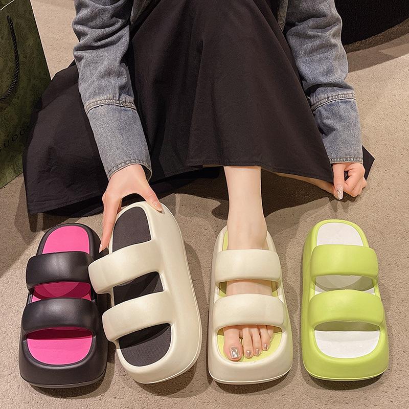 New Thick Bottom Cloud Slippers Women Comfort Soft Sole Eva Platform Sandals Woman Summer Double Strap Non Slip Beach Slippers