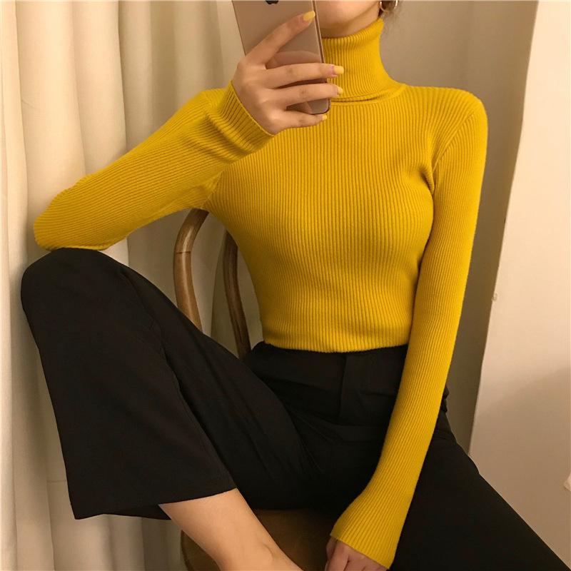 Autumn Winter High Neck Sweater for Women Slim Fit Base Pullover Top Solid Long Sleeve Pit Striped Knit Sweaters