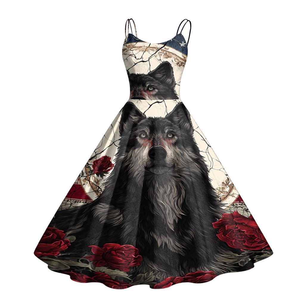 Women's Fashion Casual Sleeveless Round Neck Halloween Print Dress for Party and Daily Wear