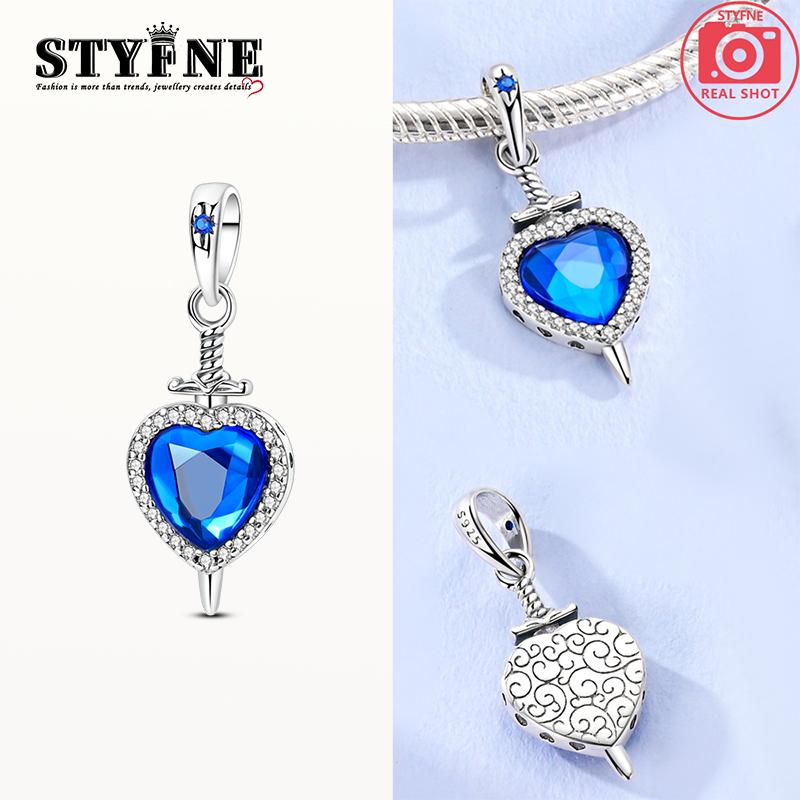 

Charms Copper Blue Heart Gemstone Sword Pendants Fit Charms Plata Original Bracelet Beads Women Jewellery Making Diy