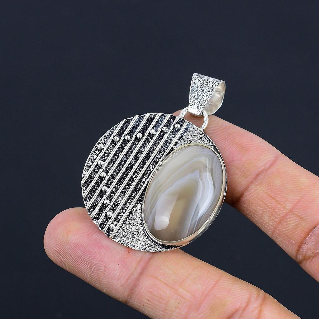 Womens Day Sale Botswana Agate Gemstone Engagement Pendant 925 Sterling Silver