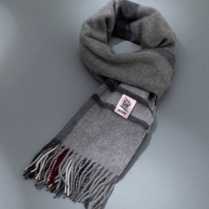 RECLOW RECLOW LAND 100% Cashmere Line Check Muffler Gray