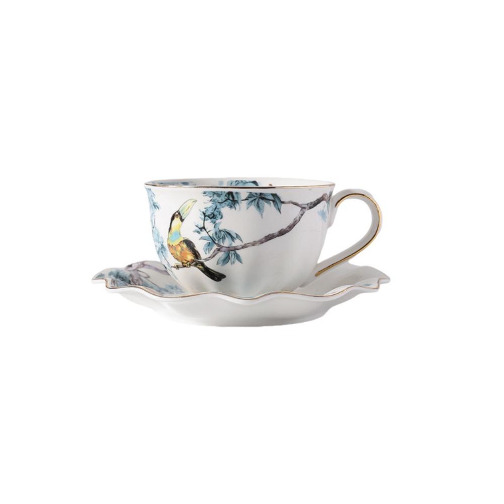 

Nordic high-value flower and bird coffee cup saucer light luxury hand-painted gold-painted ceramic mug household afternoon tea teacup 200ml-220ml