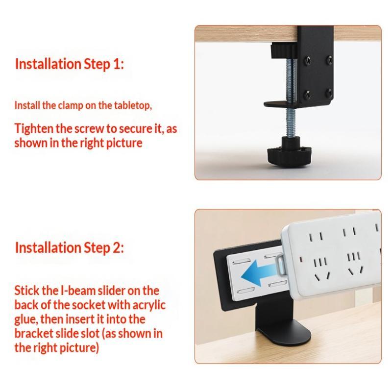 Heavy Duty Tool Free No Drill Desktop Power Strip Clamp Mount Adjustable Holder for Home Office Desk
