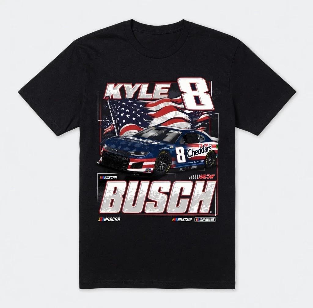 Kyle Busch #8 Patriotic Paint American Flag Nascar Racing T-Shirt New XXXL