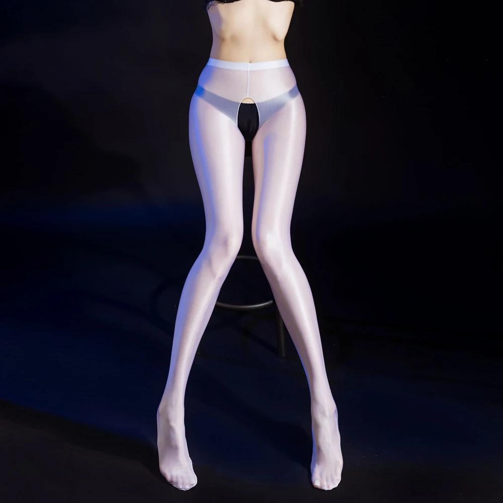 Dámské Sexy Kalhoty Tužka Bez Rozparku Olejově Lesklé Tenké Průhledné Punčochové Kalhoty Elastické Legíny Bodycon Kalhoty