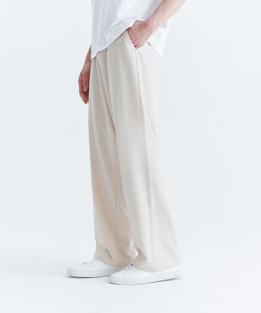 WHOLOVESART [Summer Fabric Added] Unisex Semi-Wide Elastic Waist Slacks Ivory