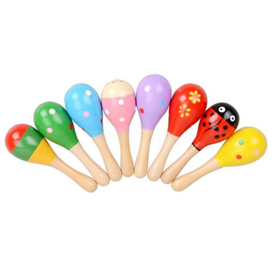 Wooden Colorful Sand Hammer Hand Rings Maraca Educational Children Baby Toy