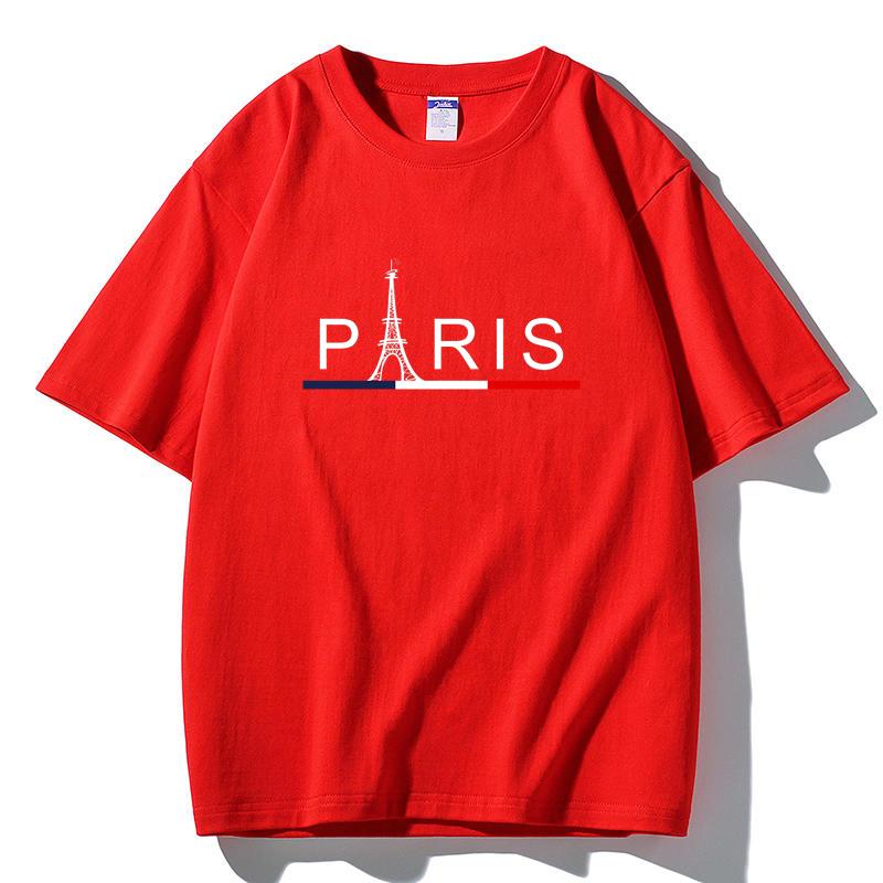 2026 Summer Paris Eiffel Tower Print T-Shirt French Flag Color Stripe Casual White Unisex Tee
