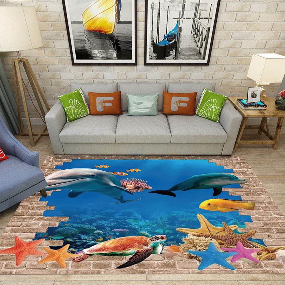 Cute Sea Turtle Area Rug with Colorful Underwater Scene Living Room Bedroom Kids Room Decor Carpet Home Decoration Mat