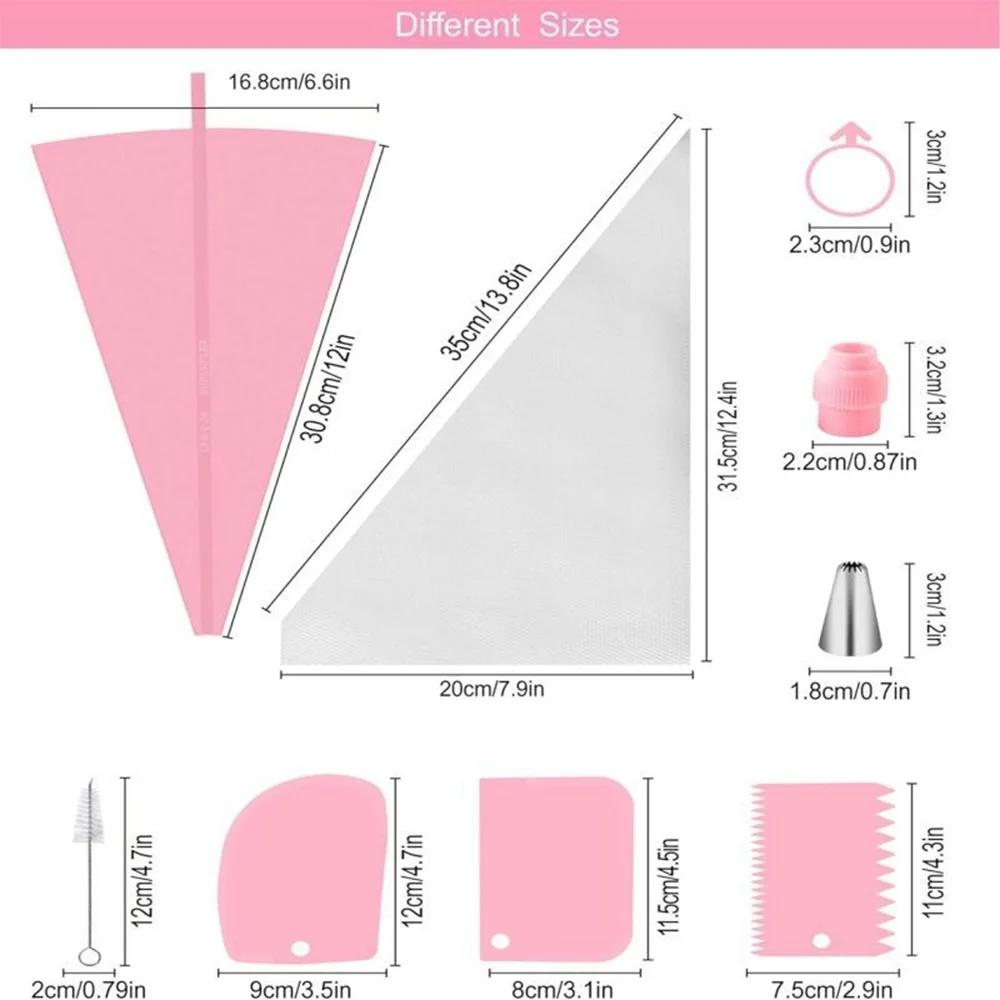 40 Stück Silikon Spritzbeutel und Tüllen Set Kuchen DIY Dekorationsset mit Edelstahldüse Wiederverwendbares Silikon Gebäck Backwerkzeug