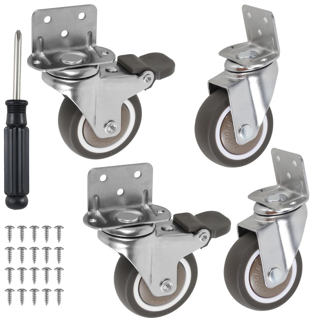 4-teiliges Lenkrollenset, 1/1,5/2 Zoll, klein, weiches Gummi, seitliche Winkelmontage, Möbelbewegung, Sicherheitsbremsen, geräuschlose Lenkrolle für Einkaufswagen