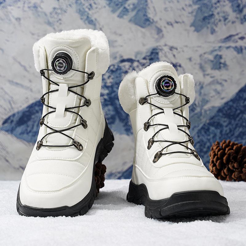Large Size High-top Mens Cotton Shoes Snow Boots Keep Warm Plush Lining Breathable Waterproof Fabric Non-slip Soles Safe Shoe