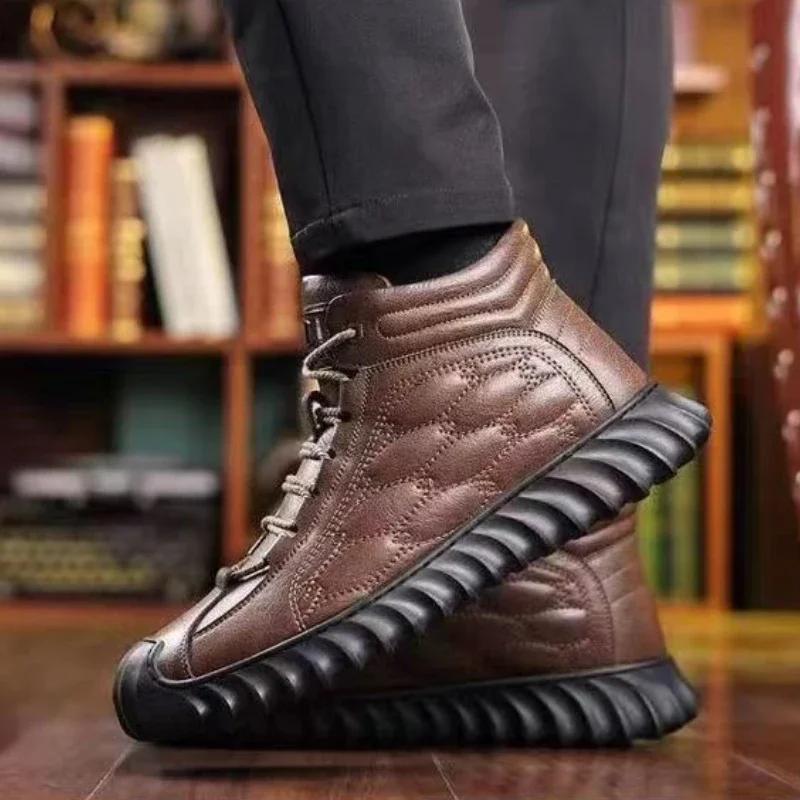 Winter Plus Velvet High Quality Leather Boots Men High Top shoes men Plus Velvet Casual shoes man Soft Sole sneaker tenis tênis