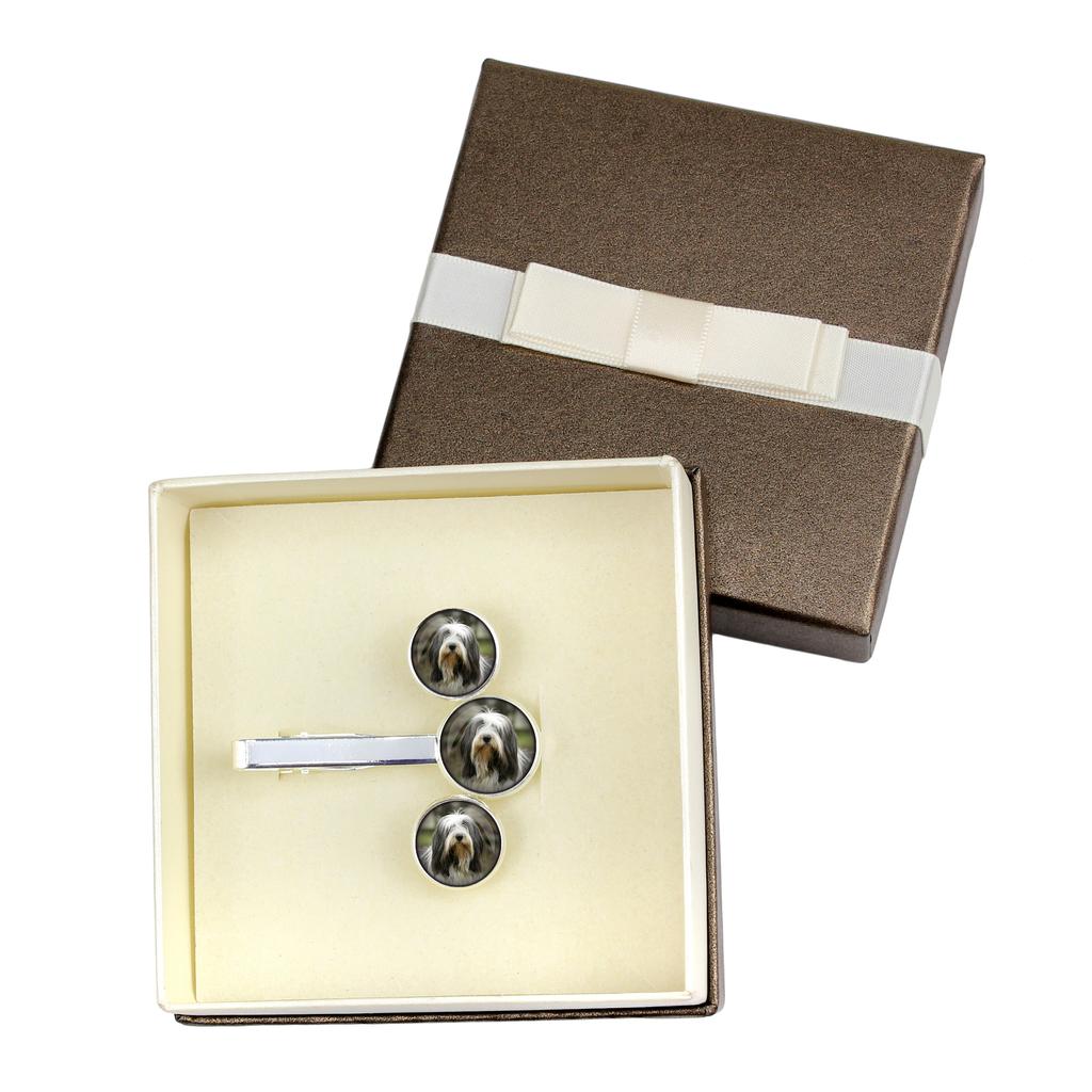 Bearded Collie, Highland Collie, Mountain Collie - cufflinks and tie with your photo, a suit decoration, men's jewelry from the Art-Dog brand.
