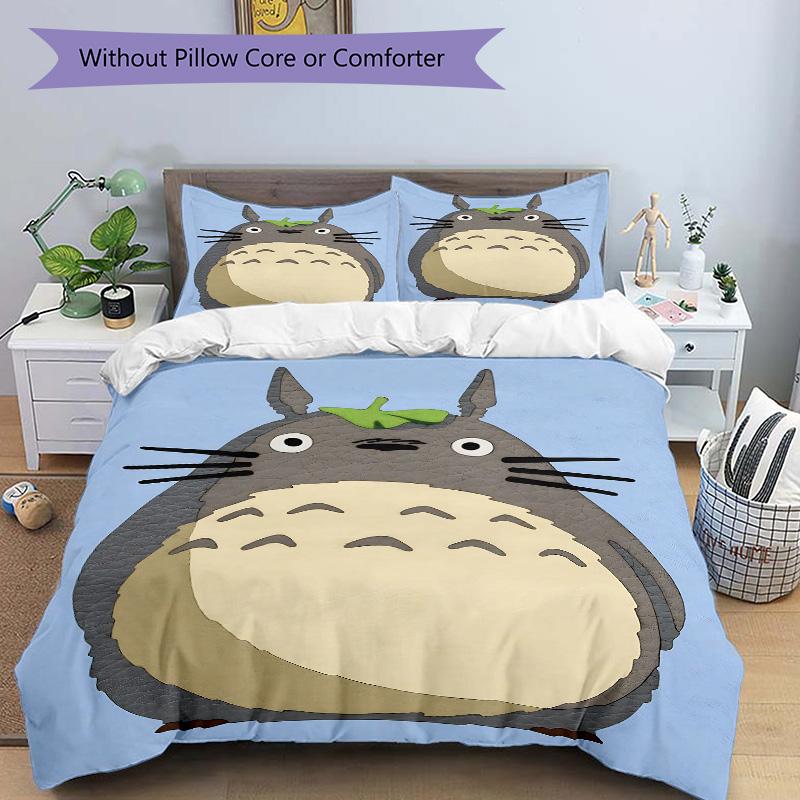 Neighbor Totoro Print 3Pcs Bedding Setduvet Cover With 2 Bedropillowcase Home Birthday Gift