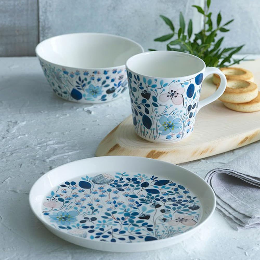 NARUMI Anna Emilia Frost Floral Winter Day Dishwasher Gift Gift Wrapping Mug, 340cc, Blue, Print, Cute, Large, Scene, Mother's Gift, Microwaveable,