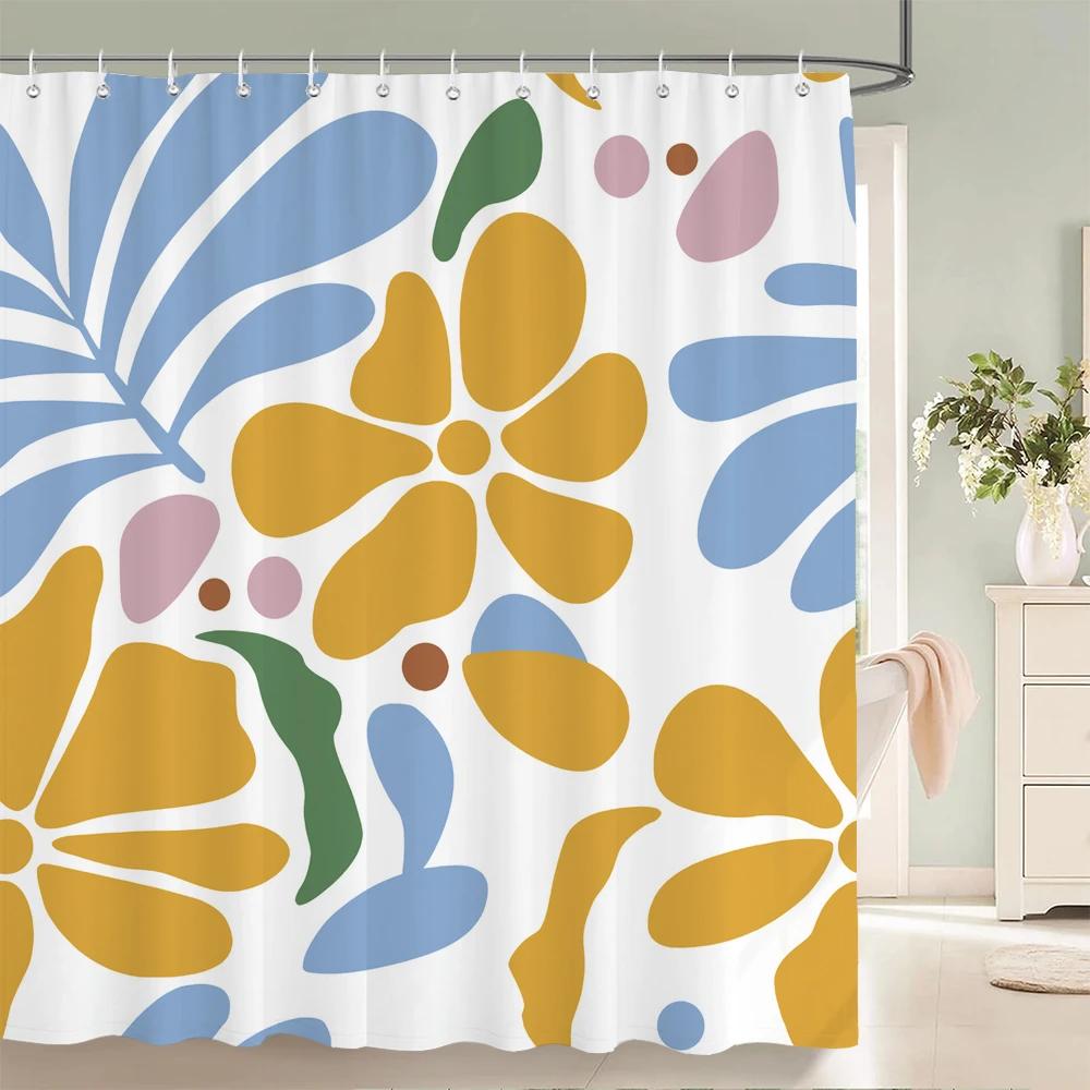 1 pack Minimalist art leaves printing shower curtain bathroom partition bathroom curtain with hooks home decorative curtain
