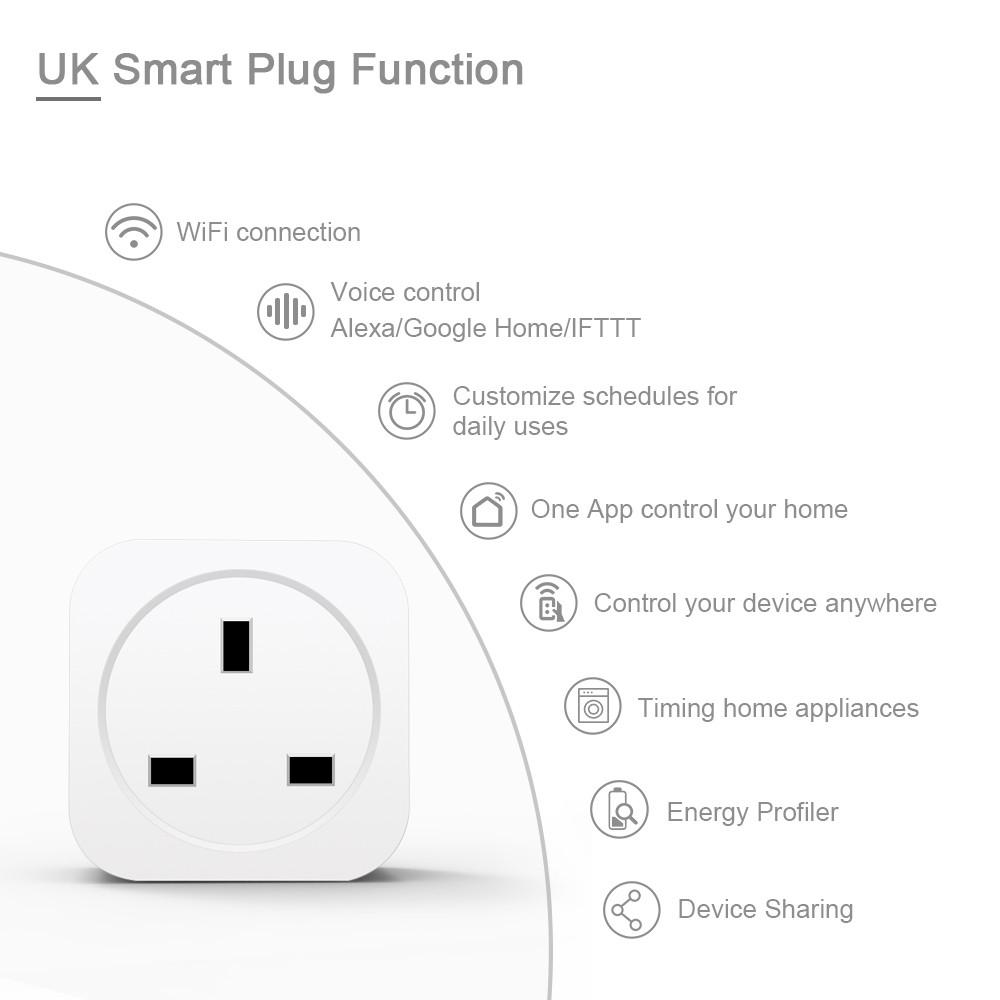 Homlly Basic 16A WiFi Socket Smart Plug Remote Control Smart Home For Alexa/Google Home