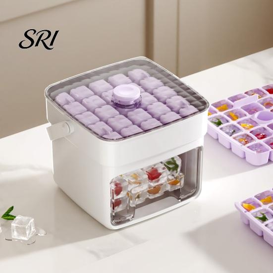 Forma de Gelo Anti-Rachadura Cubo com Liberação por Pressão com Recipiente de Armazenamento e Pá Grande Capacidade Molde de Botão para Congelador à Prova de Vazamento Empilhável Livre de BPA Fabricante Casa