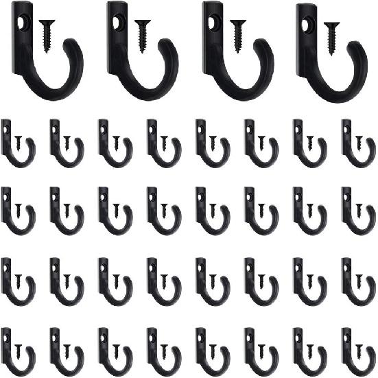 58 Pieces Key Hooks, Black Small Hooks for Hanging Hat, Jewelry, Steel Metal Hook, Kitchen Little Towel Hook with Black Screws for Farmhouse Retro