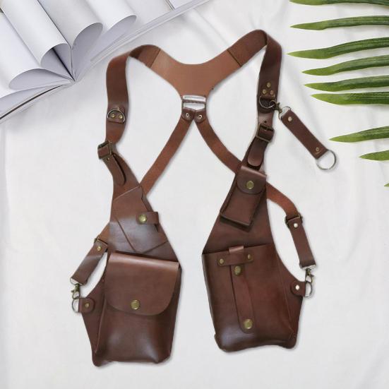 Schultertasche, Diebstahlsichere Geschirrtasche, Mittelalterliche Geldbörse im Steampunk-Stil, Glattes Kunstleder, Verstellbarer Riemen, Nietendekor, Unterarm-Doppel-Umhängetasche