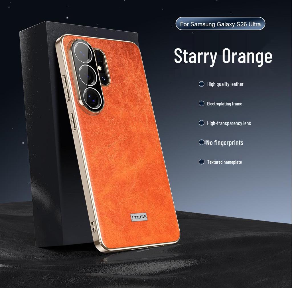 Samsung S26 Ultra Leren Telefoonhoesje - Olie Was Patroon, Effen, Valbestendige Beschermhoes voor Zakelijk Gebruik.