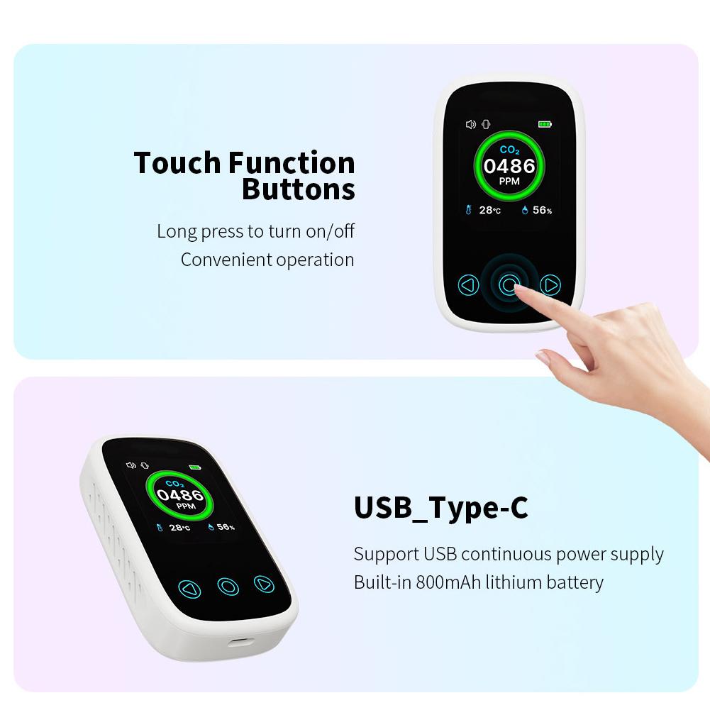 3in1 Air Quality Tester CO2 Temperature Humidity Detector NDIR Sensor Auto Brightness Adjustable