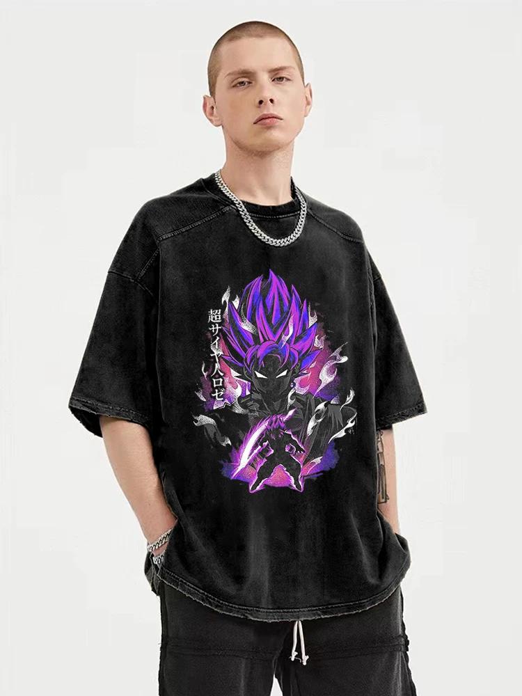 Men Hip Hop Streetwear Washed TShirt Dragon Ball Anime Graphic Tshirt Harajuku Cotton Tops Summer Short Sleeve Vintage Tees