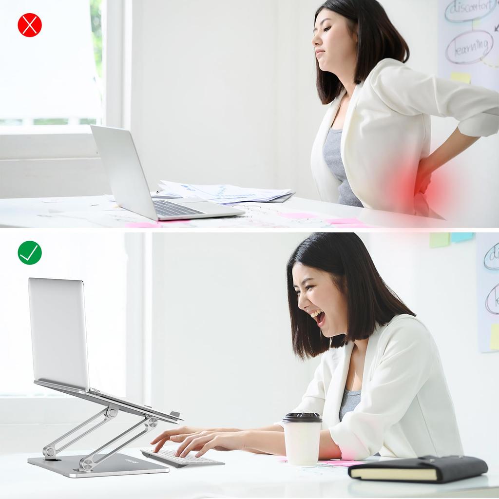 BoYata Laptop PC Ergonomic Infinitely Adjustable Improves Carbon Works from Fits and Up Stand, Stand, Design, Stable, Height, Posture, Foldable,