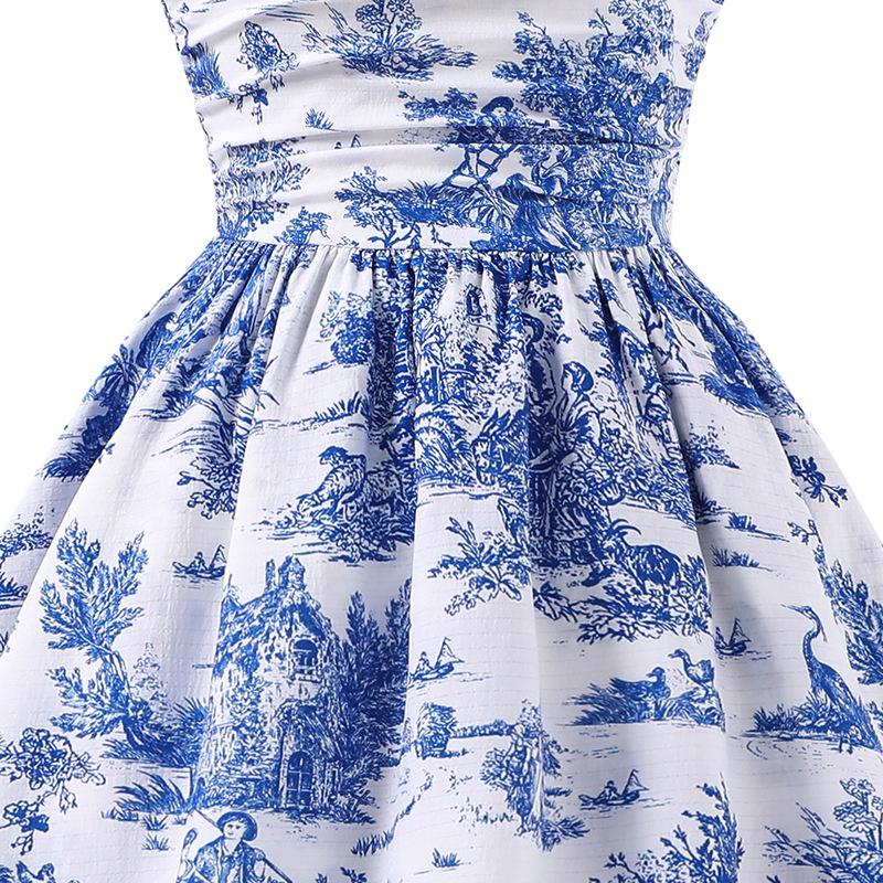 Retro-Szykowna Sukienka na Ramiączkach Spaghetti z Kokardą dla Dziewcząt - Europejski i Amerykański Styl Letni