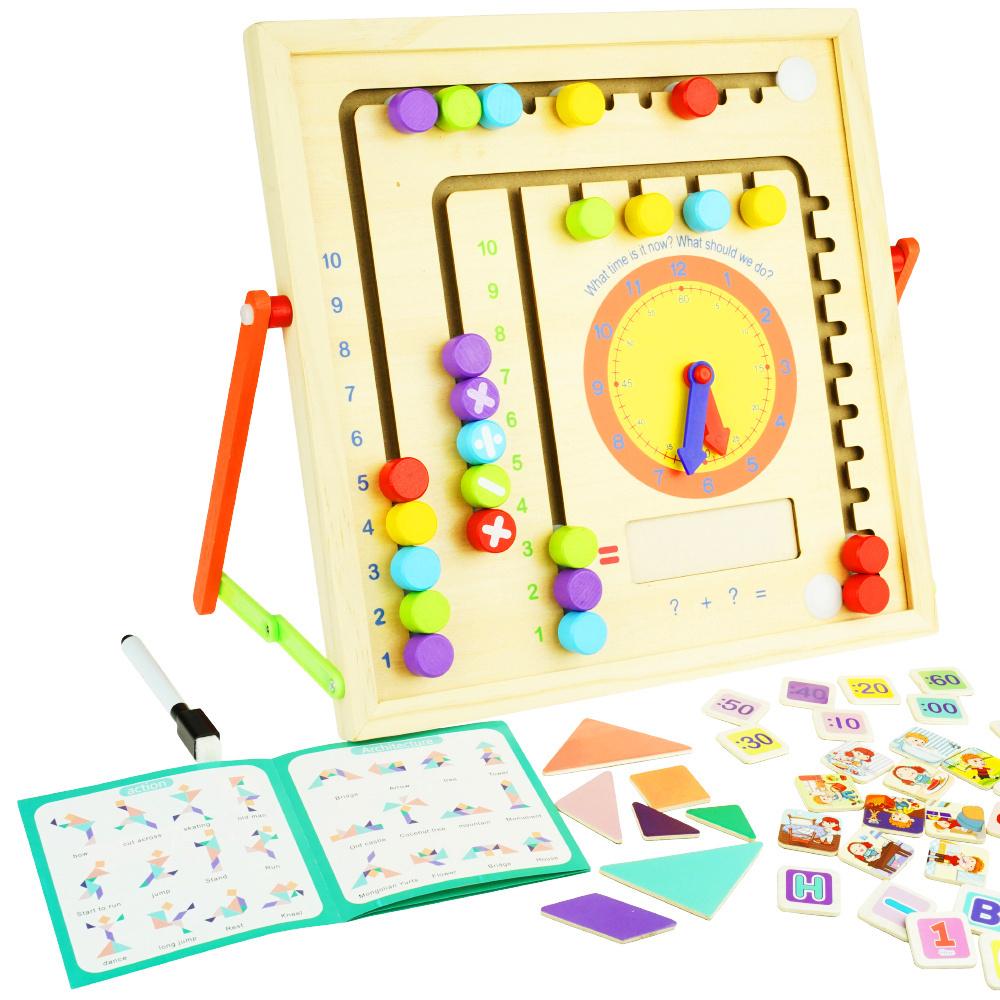 Double-sided Wooden Educational Board + Magnetic Puzzle Set