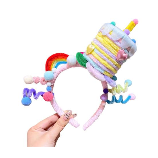 Soft Fabric Velvet Headband Birthday Series Cake Decor Bright Color Hair Hoop Hand-Crafted Hair Accessory