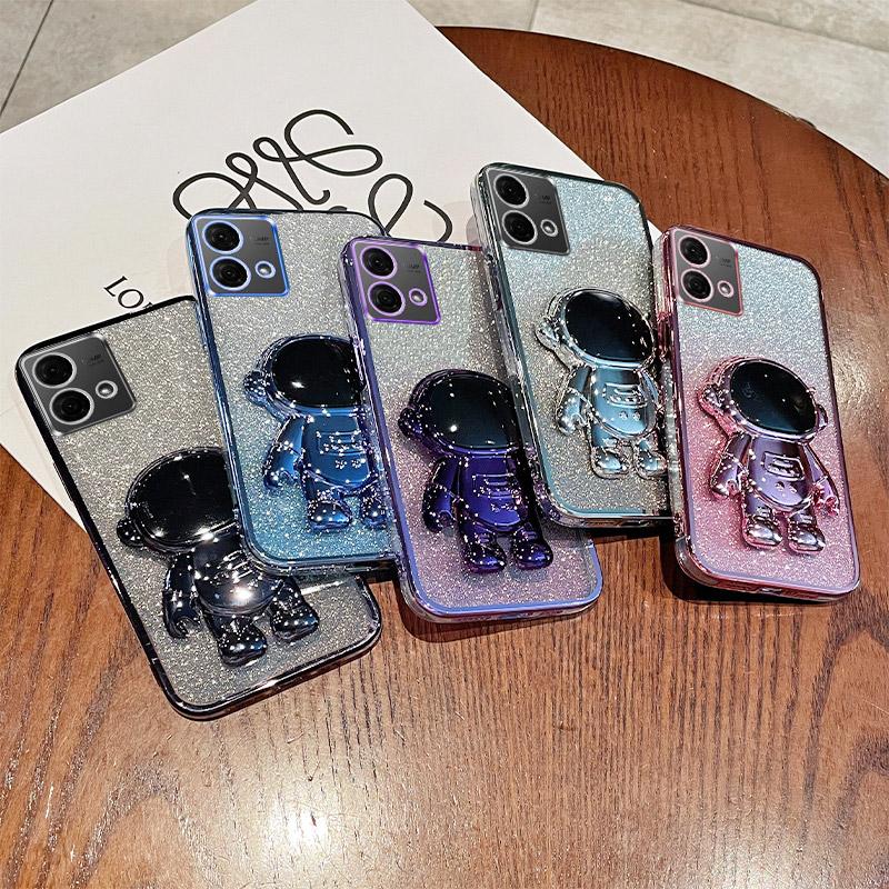 Pro Motorola Moto G84 5G Pouzdro s třpytivým práškem PC+TPU Astronautický stojánek Kryt na telefon