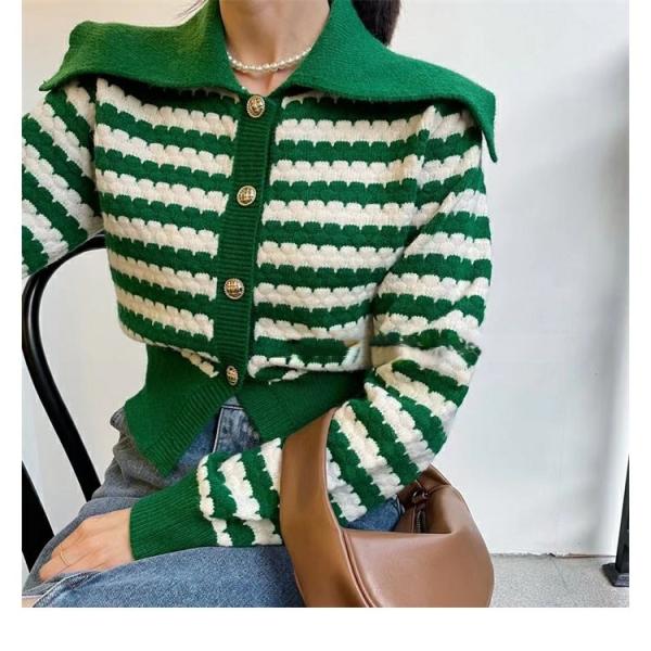 Spring and Autumn Sweater 2022 Cardigan Versatile Sweater Coat Women Stripe  Knitted Cardigan Women