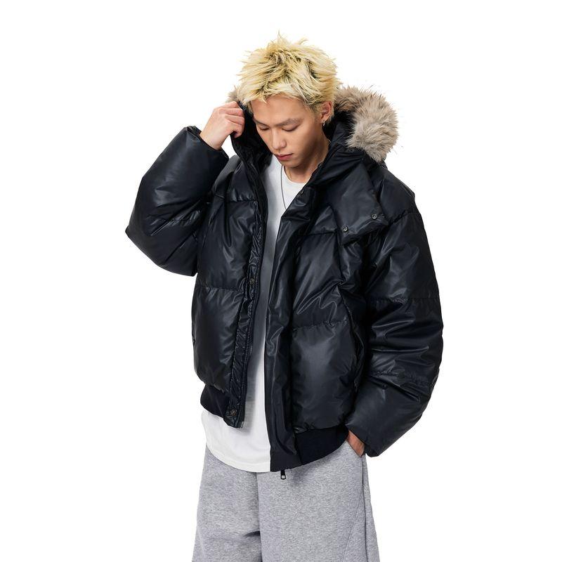 Jungle Tiger 90 White Duck down Fur Collar down Jacket for Men and Women, Winter Water-Repellent, Thickened, Cold-Proof, Loose Hooded Coat