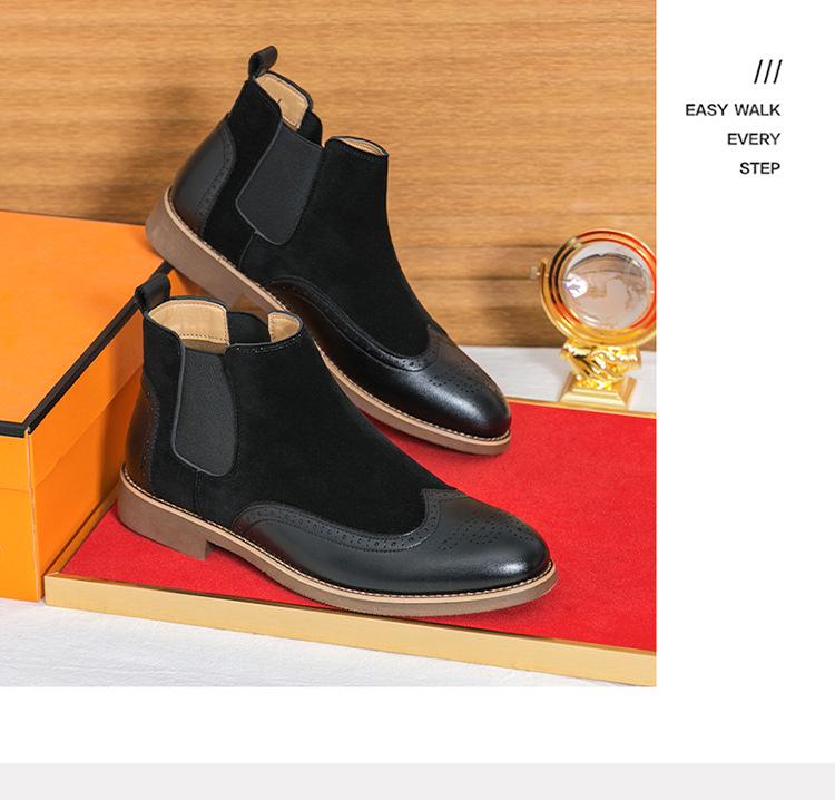 Men's Plus Size High-Top Brogue Leather Ankle Boots - Autumn European & American Style Formal Casual Shoes.